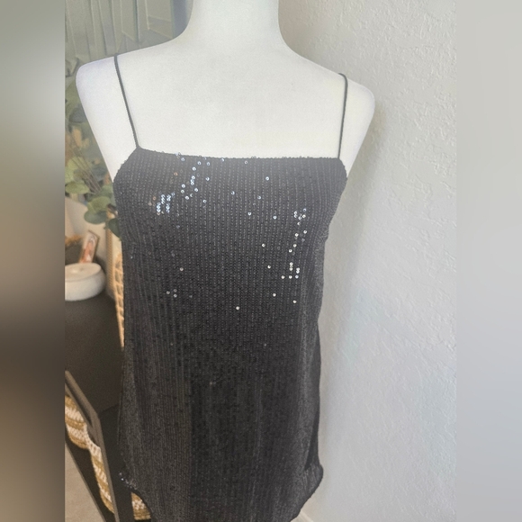 Banana Republic Black Petite Teia Sequin Mini Dress Size 4 - Picture 3 of 8